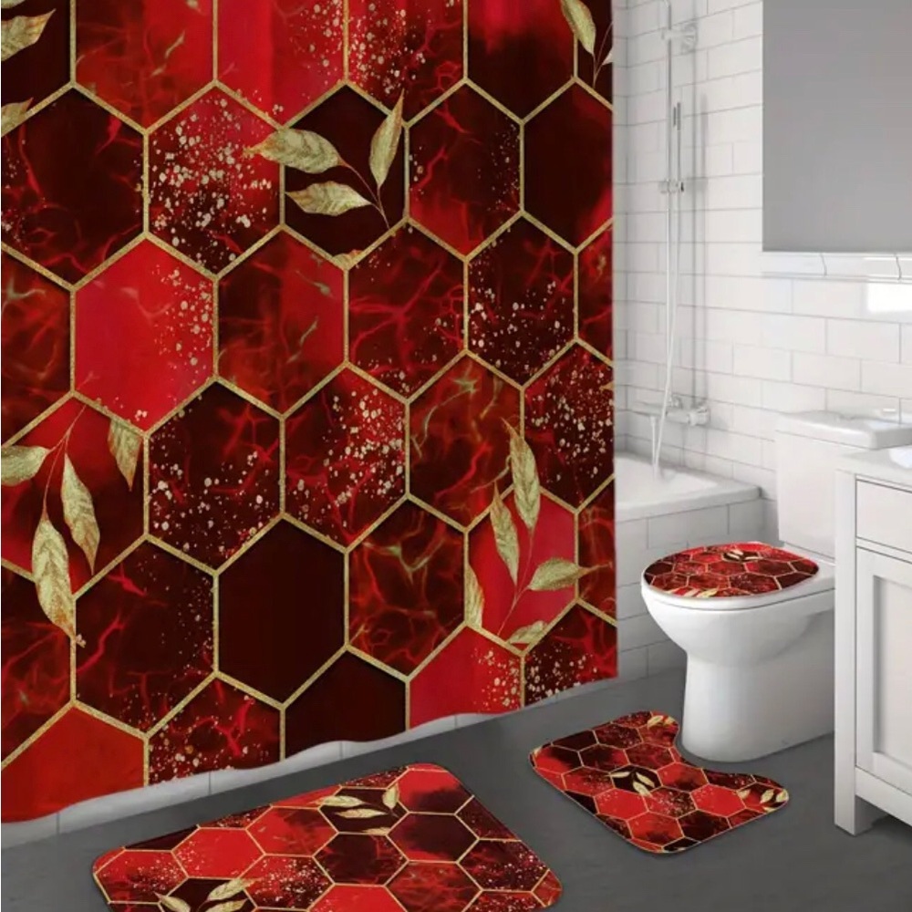 Elegant Red Marble shower curtain set